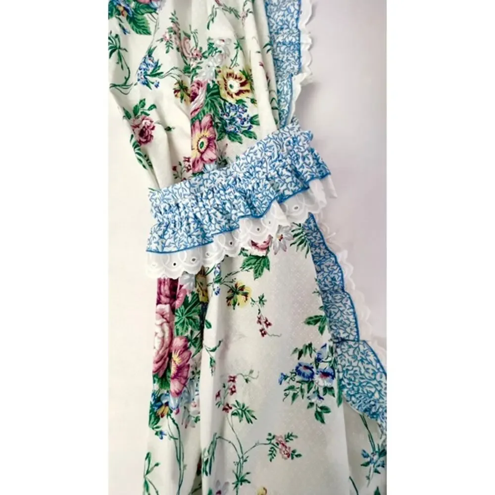 Vintage Cottagecore Floral Curtain Panels Lace Ruffle Tiebacks 42x32 1990s
